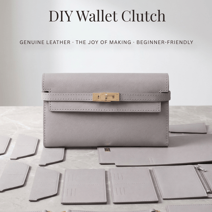 Valentina DIY leather wallet clutch kit in grey, finished clutch