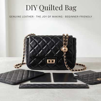 Madeline DIY leather bag kit in black, finished quilted shoulder bag