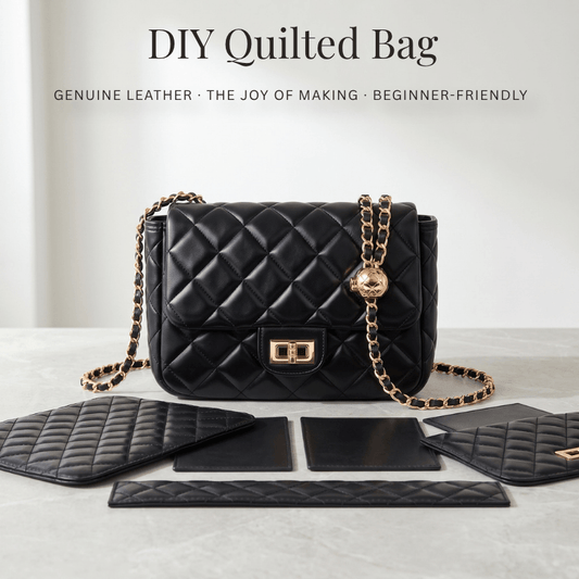 Madeline DIY leather bag kit in black, finished quilted shoulder bag