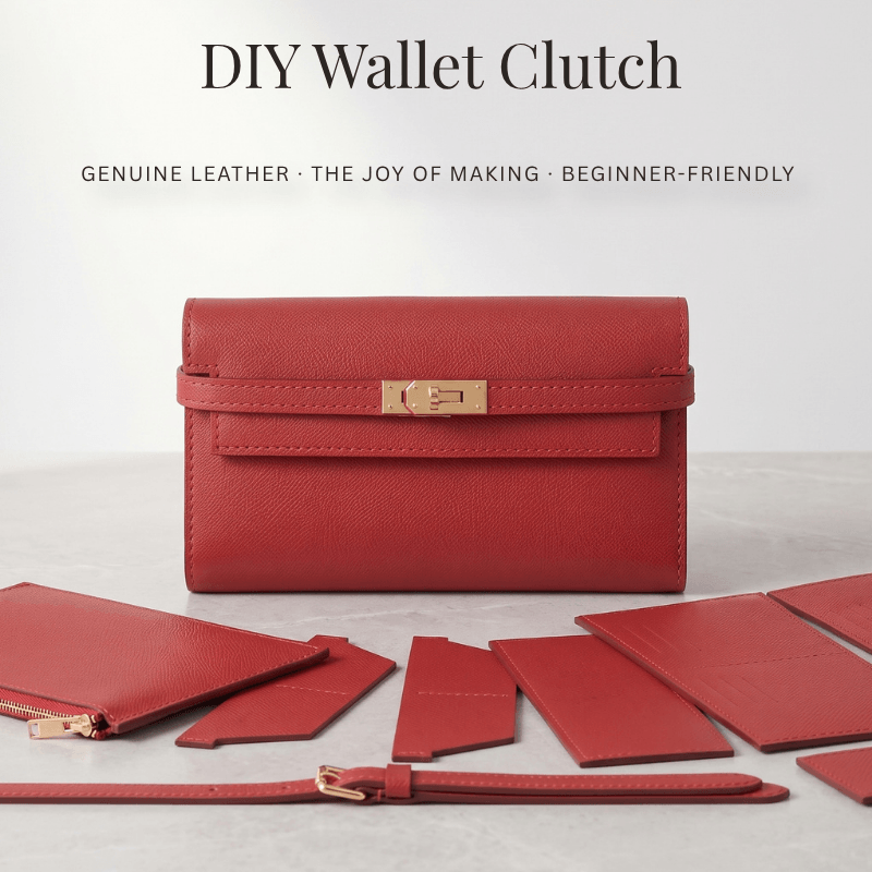 Valentina DIY leather wallet clutch kit in red, finished clutch