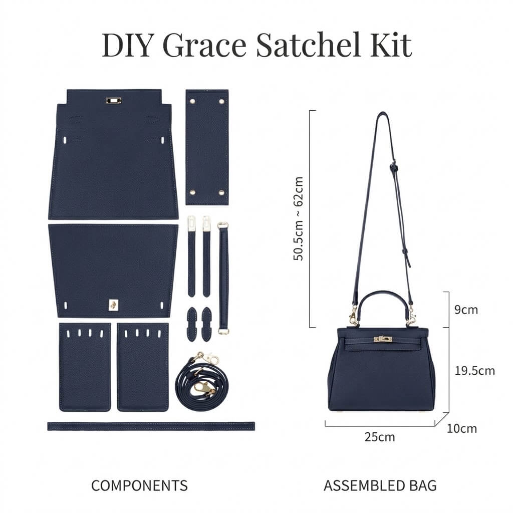 Grace DIY leather bag kit, satchel in midnight blue