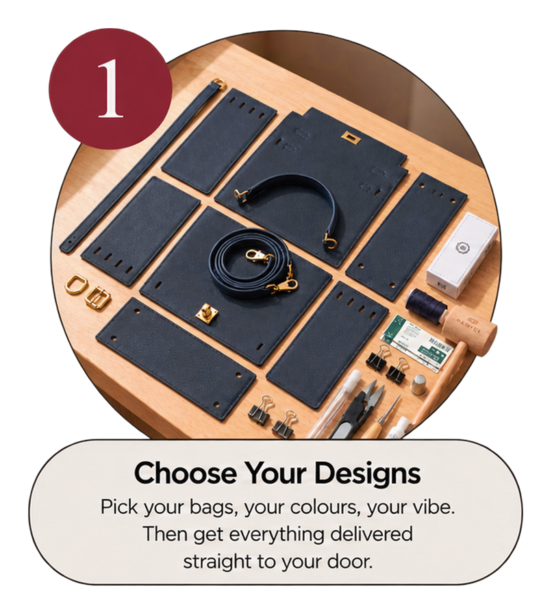 How it works, step 1: choose your DIY leather bag kit