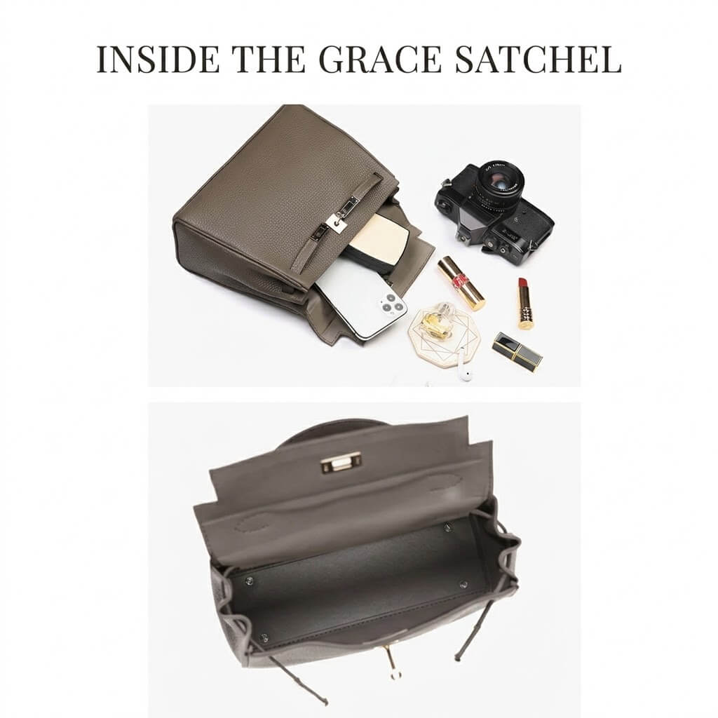 Inside the Grace DIY leather bag kit satchel, room for everyday essentials