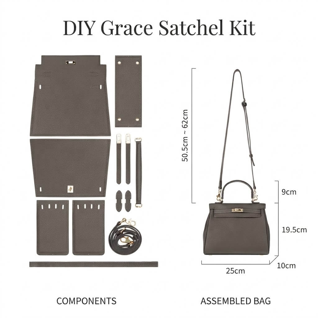 Grace DIY leather bag kit, satchel in grey
