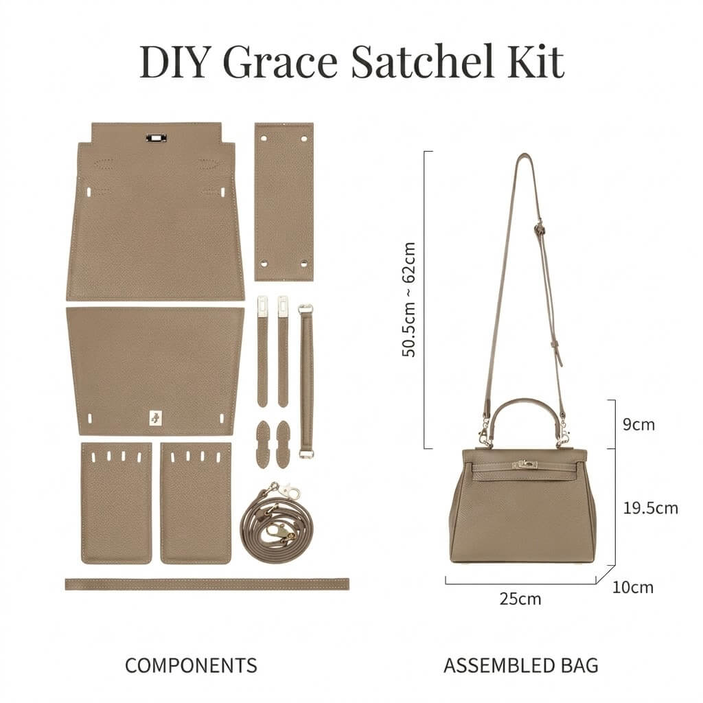 Grace DIY leather bag kit, satchel in brown