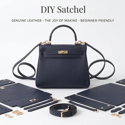 Grace DIY leather bag kit, finished satchel in midnight blue