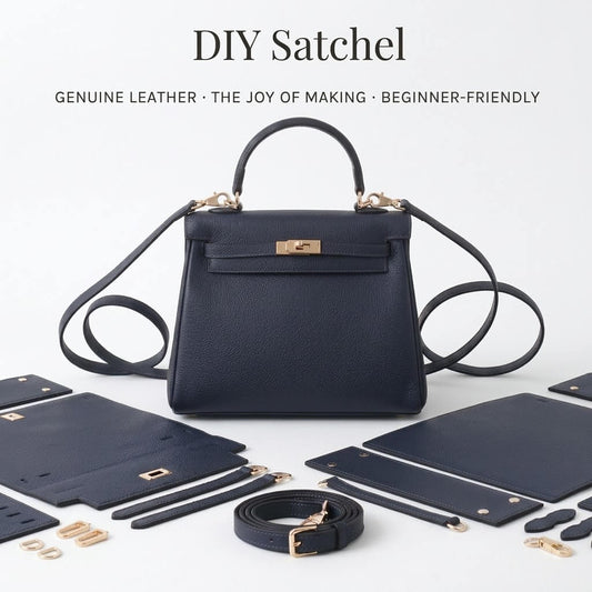 Grace DIY leather bag kit, finished satchel in midnight blue