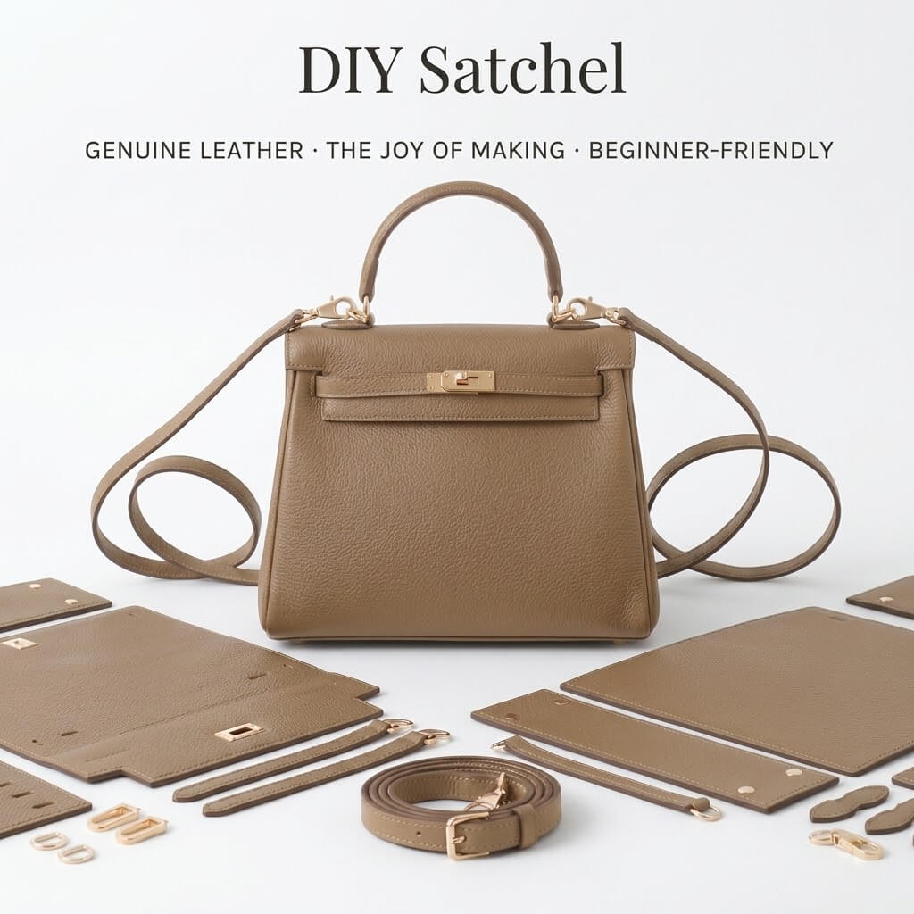 Grace DIY leather bag kit, finished satchel in brown