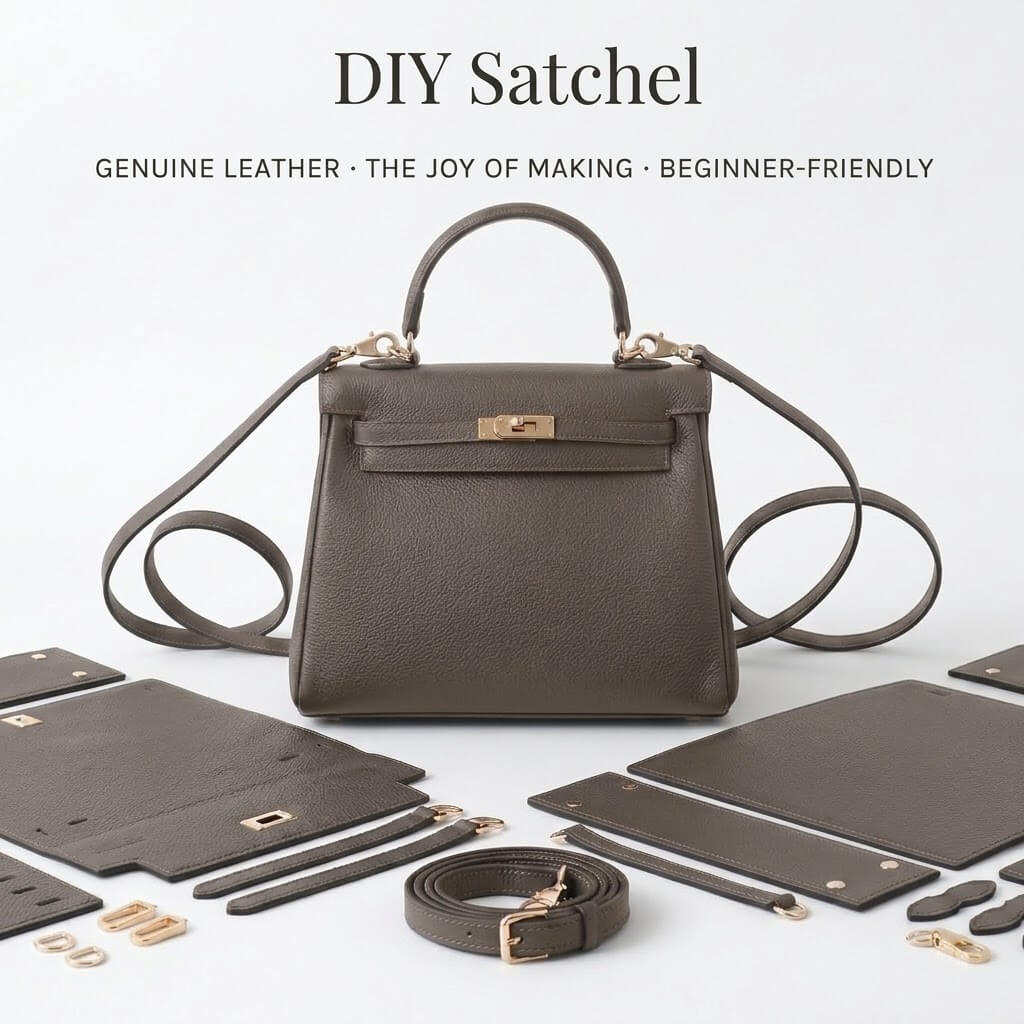 Grace DIY leather bag kit, finished satchel in grey