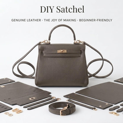 Grace DIY leather bag kit, finished satchel in grey